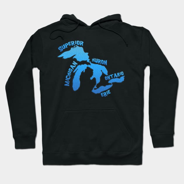 Great Lakes Outline of all 5 Lakes Hoodie by gorff